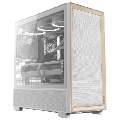 Bild av Antec Flux Trä Vit, 5 x PWM fläktar ingår, frontpanel med högt luftflöde björkträ, typ C, 420 mm kylare och bakanslutnings moderkortsstöd, upp till 9 samtidigt, Mid Tower E ATX PC fodral