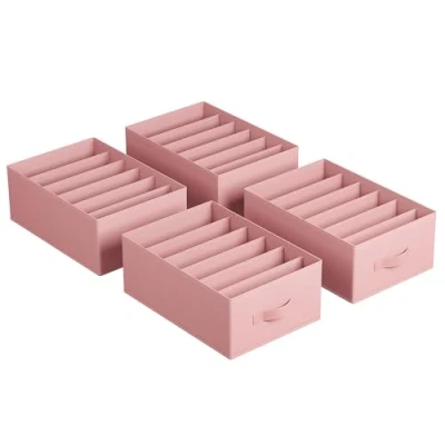 Bild av SONGMICS Garderobsarrangör set om 4, förvaringslåda 6 fack, lådarrangörssystem, vikbara arrangörslådor, 42 x 30 17 cm, för byxor, kläder, pastellrosa RUS009R01