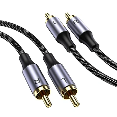 Bild av MOSWAG Stereo RCA kabel, RCA, kontakt till kontakt, stereoljudkabel, 1 m subwooferkabel, 24 karat guldpläterad, flätad nylon för hemmabio, ljud, HDTV, bilradio, högtalare