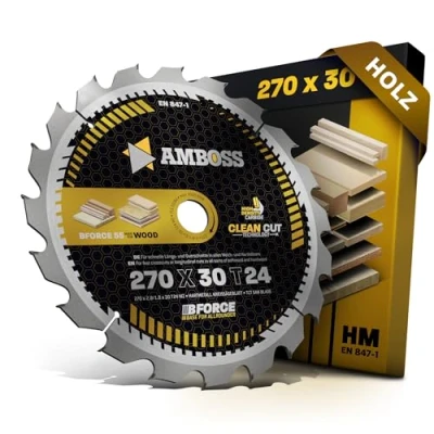 Bild av HM cirkelsågblad 270 x 30 Z24 växeltand för trä tillskuren. AMBOSS WERKZEUGE® Sågblad mm komp. till Scheppach Forsa 3.0. Precisa 4.0 Makita HS0600. 5103R DeWalt DWS777 och mycket mer.