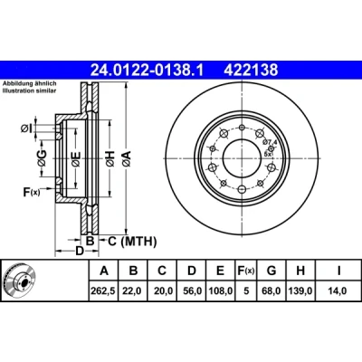 Bild av ATE 24.0122 0138.1 Disque de frein 262,5 22,0 5 108,0 ventilé VOLVO: 740 Berline, Break