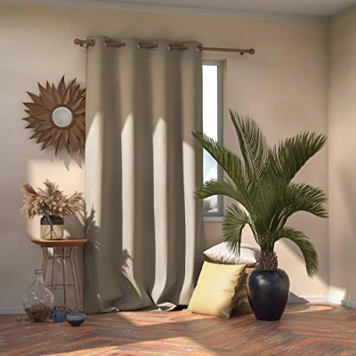 Bild av AmeliaHome, mörkläggningsgardin 1 st. ogenomskinlig, polyester, beige, öljetter 140 x 270