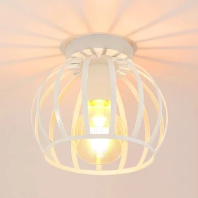 Bild av iDEGU Vintage industriell taklampa med metallbur, pendellampa, geometrisk design, E27, för sovrum, café, restaurang, hall, korridor, 20 cm, vit