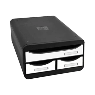 Bild av Exacompta Ref. 3117213D SMALL BOX MINI 3 lådor 1 låda för dokument i A4+ 2 tunna små redskap mått 347 x 278 130 mm svart/vit glossy
