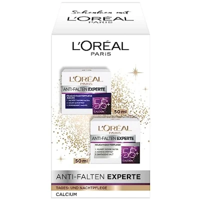 Bild av L&#039;Oréal Paris fuktgivande vårdset, anti aging dag &amp; nattkräm för att minska rynkor, rynk expert 55+, 2 x 50 ml