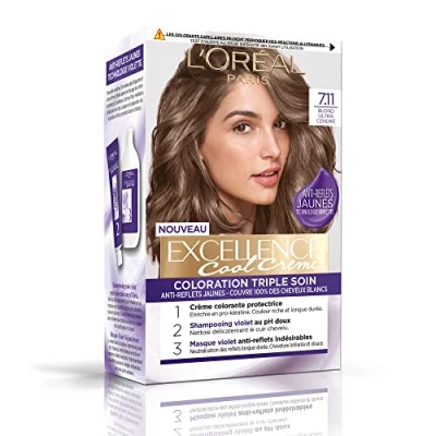 Bild av L&#039;ORÉAL PARIS Trippelvård permanent hårfärg mot gula reflektioner täcker 100% vitt hår excellens cool kräm nyans: Ultra askblond (7.11)
