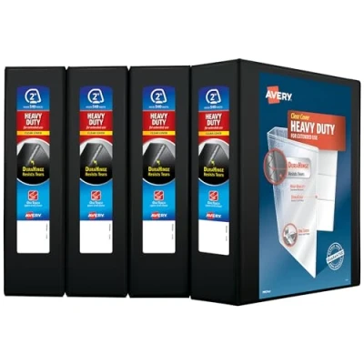 Bild av Avery Robust view binders, 5,1 cm med enkel kontakt slingringar, 500 ark kapacitet, Durahinge, svart, set om 4 (79872)