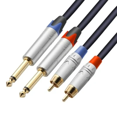 Bild av Tisino Dual 6,35 mm uttag till Phono kabel, dubbel 1/4 tum RCA stereoljud sammankoppling blysladdar 1 m