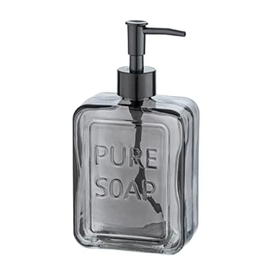 Bild av WENKO tvåldispenser Pure Soap, påfyllningsbar av högkvalitativt glas, generös desinfektionsmedelsdispenser för kök, badrum och gästtoalett, kapacitet 550 ml, 9,5 x 20 6 cm, grå