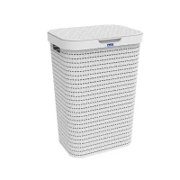 Bild av Rotho Country tvättkorg 55 l med lock i rottinglook, plast (PP) BPA fri, vit, (42,0 x 32,2 57,7 cm)