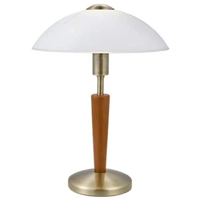 Bild av Eglo Bord Solo 1, 1 glödlampa bord, material: Stål, trä, färg: Boniserad, valnöt, glas: satinerad vit, fattning: E14, inklusive touchdimmer