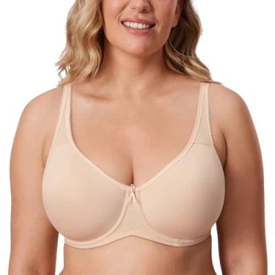 Bild av DELIMIRA T shirt Dam Full Täckning Plus Size Sömlös Vadderad Bygel bh Beige 65D