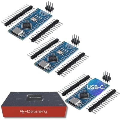 Bild av AZDelivery 3 x AZ Nano V3 brädset med USB C anslutning Atmega CH340 Chip Atmega328 Kompatibel Arduino, Arduino Pro Micro och Inklusive e bok