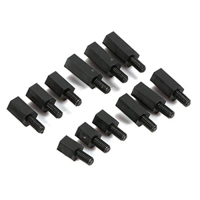 Bild av M3 manlig kvinnlig distans, förpackning med 100 svart nylon hexdistanser blandade kit 12 mm + 6