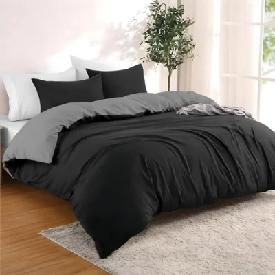 Bild av Dreamzie Påslakan 240x220 cm med 2 örngott 80x80 Svart/Mörkgrå Sängset i 100% mikrofiber 3 delar Certifierad kemikaliefri (Oeko TEX)