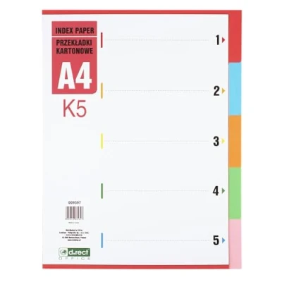 Bild av D.RECT K5 Index avdelare kartongregister Mappregister DINA4 Olika färger 5 delar i kartong 15