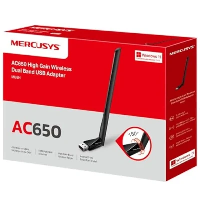 Bild av Mercusys TP Link MU6H AC650 WiFi adapter med hög förstärkning, minne, Dual Band, 200 Mbps över 2,4 GHz 256 QAM teknik, 433 på 5 GHz, kompatibel Windows 11/10/8.1/8/7/XP