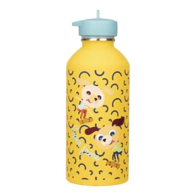 Bild av Barnflaska Draeger Paris rostfritt stål lätt att rengöra återanvändbar vattenflaska perfekt för park, skola kapacitet 300 ml 17 cm x 6,5 gul skrivet meddelande: Superbror