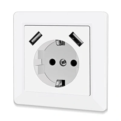 Bild av uttag med USB (max. 5 V 3,4 A) Sasu uttag, skyddskontakt anslutning glänsande, vägguttag, system 55, skyddskontaktuttag, basdjup endast 33 mm