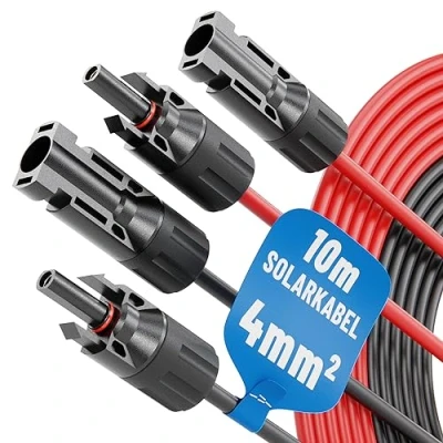 Bild av ABSINA 2 x 10 meter solkabel 4 mm2 H1Z2Z2 K svart och röd PV kabel mm UV resistent 2, kabel, solcellsmonteringstillbehör, qmm