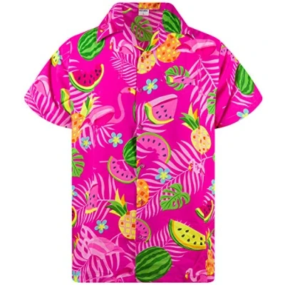 Bild av King Kameha Funky Hawaiiskjorta herr, kortärmad, framficka, Hawaiitryck, flamingo, melon, Flamingo melon rosa, M