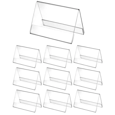 Bild av QWORK® 10 pack x 6 cm akryl bordsstativ namnstativ hållare, 2 mm tjock takform dubbelsidig för namnskylt och prisskylt