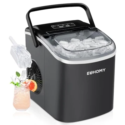 Bild av EUHOMY isbitsmaskin liten, 12 kg Ice Maker, 9 tärningar klar på 6 minuter, svart ismaskin med bärbart handtag, kg/24 H, självrengörande isbitsmaskiner