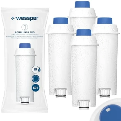 Bild av Wessper Vattenfilterpatroner för helautomatisk kaffemaskin, ersättningsfilter DeLonghi DLSC002, SER3017, ECAM, ESAM, ETAM, SECAM, Series S, filterpatroner kaffemaskiner 4 pack