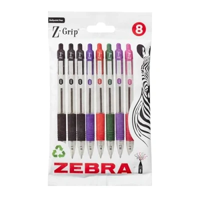 Bild av Zebra Pen Z Grip blandade kulspetspennor med fickklämma 8 pack indragbara bläckkulspetspennor, pålitliga biropennor multipack för daglig användning design, ny förpackningsstorlek