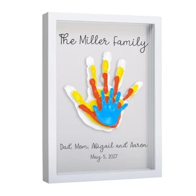 Bild av Pearhead klar familj handtryck ram, gör det själv konst tryck keepsake, heminredning, gåva för nya och expecting förälder, 4 färger ingår