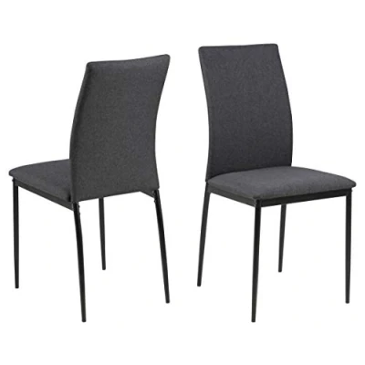 Bild av AC Design Furniture Devin Matstolar Set om 4, Stoppade Köksstolar med Grå Överdrag och Svarta Stålben, H: 83 x B: 58 D: 55 cm