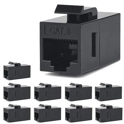 Bild av MOERISICAL RJ45 koppling, MOERISISK CAT6 Keystone Jack F till rak oskärmad in line Cat 6 Ethernet modul (10 st, svart)