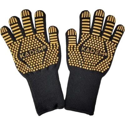 Bild av Unisex ugnshandskar grillhandskar värmebeständiga upp till 800 C brandsäkra halkfria värmeskydd klassiskt guld S/M