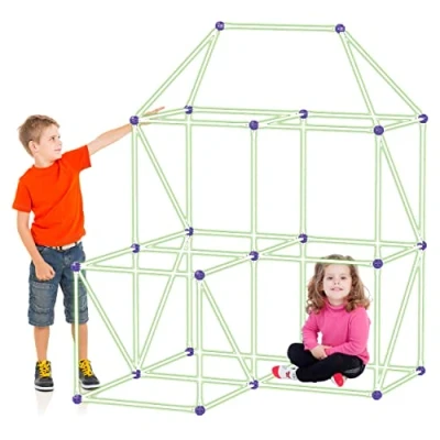 Bild av PicassoTiles Kids Fort Building Kit Glow In The Dark Playset 125 stycken inomhus utomhus leksaksset Konstruktionsbyggare Leksaker för pojkar flickor STEM Learning Castle System Tunnel Tent Rocket