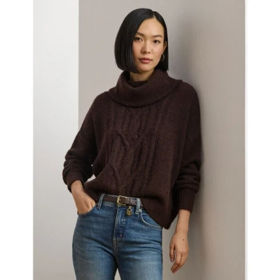 Bild av Lauren Ralph Cableknit Woolblend Turtleneck Sweater Stickad tröja, Storlek: XL, Circuit brown donegal
