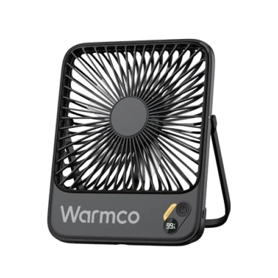 Bild av Warmco 10 000 mAh bärbar skrivbordsfläkt 7 tum, [1024 timmars driftstid] Ultratunn digital display mini skrivbord batteridriven fläkt för resor, sovrum, camping, kryssning, camping svart