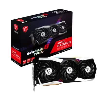 Bild av MSI Radeon RX 6750 XT GAMING X TRIO 12G grafikkort AMD XT, GPU 2554/2623 MHz, 12 000 MB DDR6 minne, minneshastighet 18 minnesbuss 192bit