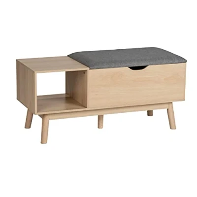 Bild av WENKO Sittbänk mod. Edda med förvaringsfack, modern skobänk sittdyna och generöst förvaringsutrymme för hall hall, lock som kan öppnas tas bort, i trendigt ekutseende, 100 x 45 40 cm,