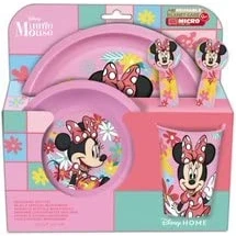 Bild av 5 delat set för barn. TELLER, skål, 260 ml glas och bestick. BPA fri MINNIE MOUSE SPRING LOOK, ros