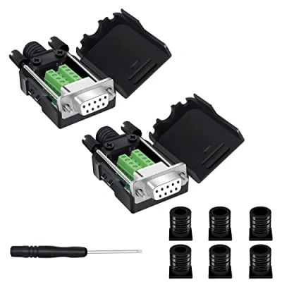 Bild av YIOVVOM DB9 breakout kontakt, lödlös RS232 D SUB seriella adaptrar för kvinnor 9 stifts port vit adapter till terminalanslutning signalmodul med fodral set 2