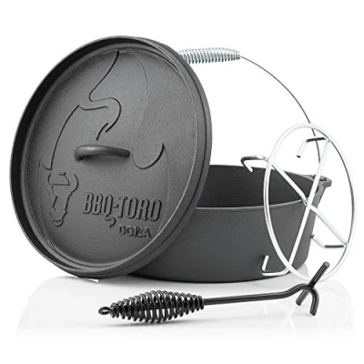 Bild av BBQ Toro Dutch Oven Alpha Series 10,7 liter (DO12AX), kruka utan fötter redan inbränd förbehandlad gjutjärnsgryta gryta med locklyftare