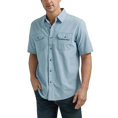 Bild av Wrangler Authentics herr autentiska kortärmad klassisk vävd skjorta för män, Light Chambray, XL