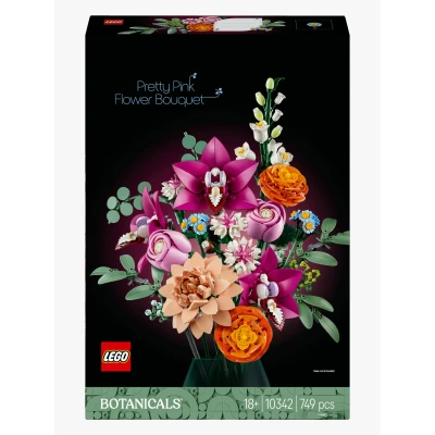 Bild av LEGO Botanicals Vacker rosa blombukett Byggset med blomsterprydnad för vuxna, Naturgåva dekorativa växter som orkidéer, ranunkler, rosor och en dahlia att visa upp 10342