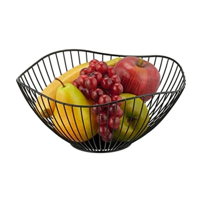 Bild av Relaxdays Fruktskål metall, böjd look, H x D: ca 11,5 26 cm, trådkorg för frukt och grönsaker, modern, svart