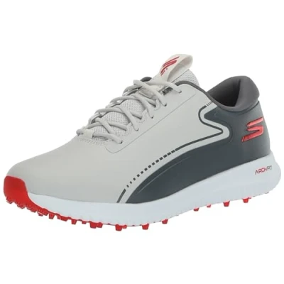 Bild av Skechers MAX 2 Arch Fit Spikfri, vattentät golfsko, sneakers för män, US herr, Grå/röd, 45 EU