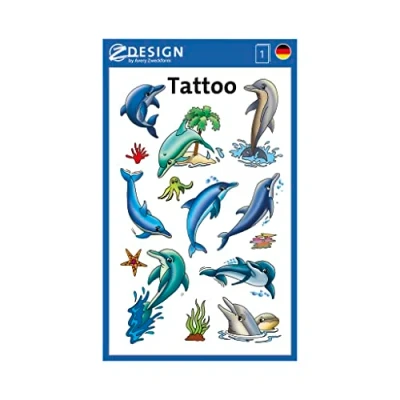 Bild av AVERY Zweckform 56439 Tattoo barn 13 stycken (tillfälliga tatueringar delfiner, barntatuering vattentät, självhäftande tatueringar, barnkalas, souvenirer, festspel priser, att leka, barngåva)