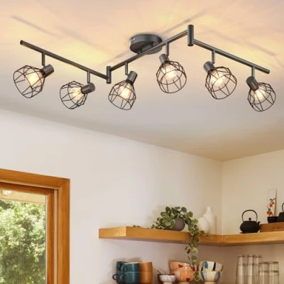 Bild av Dehobo taklampa med svarta svängbara spotlights, ramp E14 uttag, 6 takspotlights för inomhus, kök, sovrum, vardagsrum, MAX 40W utan glödlampor