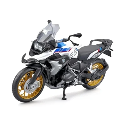 Bild av Maisto BMW R1250GS: Motorcykelmodell i skala 1:12, med fjädring och utfällbart sidostativ, 17 cm, blå vit (520100), medium