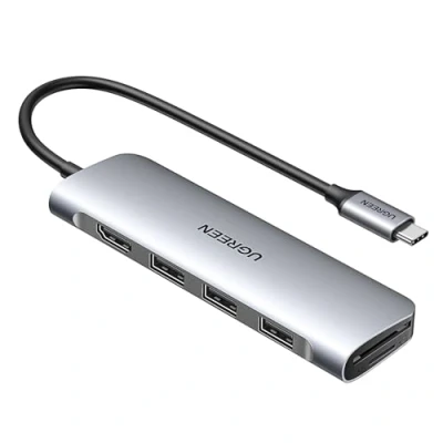 Bild av UGREEN USB C Hub 6 i 1 4K HDMI SD TF Kortläsare 3 3.0 Portar Adapter Typ för MacBook Pro 2022, Air iPad Surface 9/8/7, Galaxy S23/S22 etc. Aluminium(Silver)