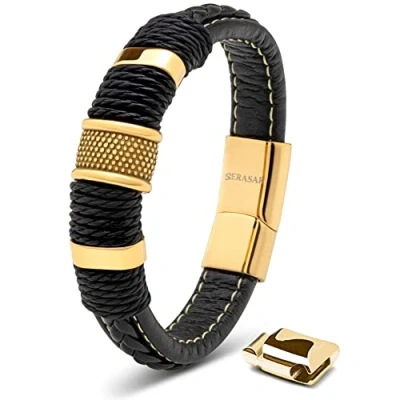 Bild av SERASAR Läderarmband för Män 20cm Flätat Guld Armband Pojkarmband Hanarmband Smyckepresentidé Jubileumspresenter Present till Make, Pojkvän, Vänner